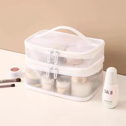 New Large-Capacity Cosmetic Bag for Women, Black Transparent Mesh Cosmetics and Toiletries Storage Bag with Transparent Design