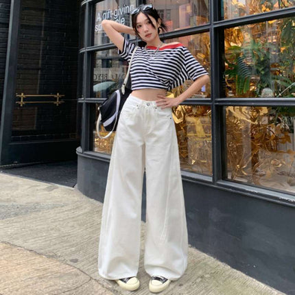 Wholesale Dropshipping Trendy Spring and Summer High-Waisted Loose Straight Wide-Leg Pants with Playful Pink Floor-Length Design