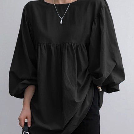 Autumn 2022 New Large Size Women's Cotton and Linen Round Neck Long Sleeve Top Fashion Casual Solid Color Cotton and Linen Shirt for Women