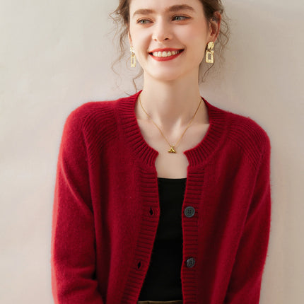 2025 Autumn and Winter Round Neck Cashmere Buttoned Cardigan Women's Cashmere Large Size Thickened Sweater Jacket Sweater Large Size