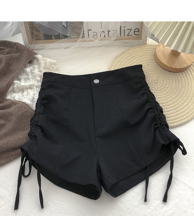 Summer High Waist Slimming Drawstring Casual Pants Hot Pants Hot Pants Hot Girl Shorts Women's Small Design Sense Niche Black Pants