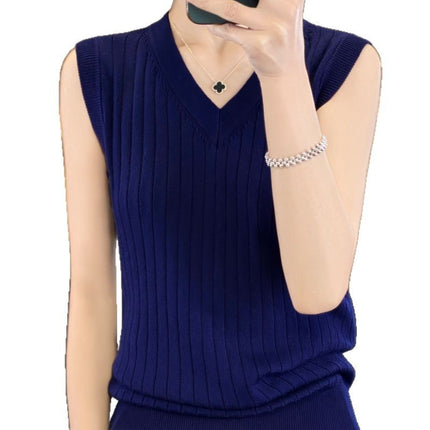 Ice Silk Camisole Women's Summer Thin Outer Wear Slimming Look Elegant Knitted Bottoming Top Women's V-Neck Sleeveless Inner Wear