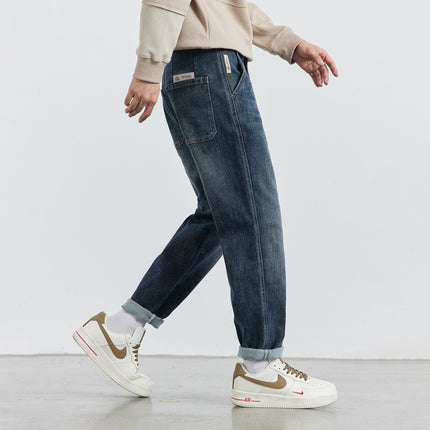 Wange Men's Combed Cotton Washed Stretch Jeans 2025 Spring and Autumn Slightly Loose Casual Small Straight-Leg Pants