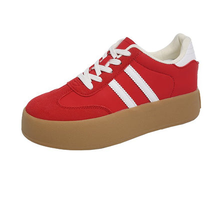 Small 7cm Inner Height Red German Training Shoes Women's 2025 Spring New Retro Thick Sole Casual Soft Leather Board Shoes
