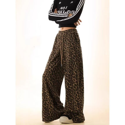 Camouflage Leopard Pants Men's and Women's Staggy Waist Lazy Wide Relaxation Slimming Wide Leg Straight All-match Casual Pants