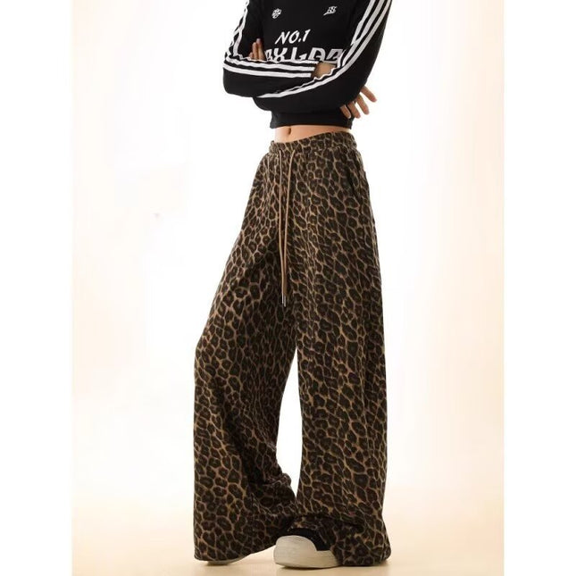 Camouflage Leopard Pants Men's and Women's Staggy Waist Lazy Wide Relaxation Slimming Wide Leg Straight All-match Casual Pants