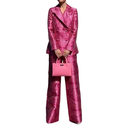 FD1249 2023 Spring New Cross-border Women's Elegant Fashion High-end Lapel Straight Leg Pants Suit Two-piece Set