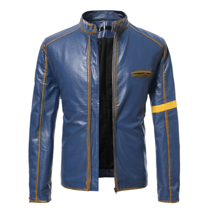Foreign Trade Amazon European and American Men's Wear Old Motorcycle Leather Jacket Men's Youth Vertical Collar Motorcycle Leather Jacket