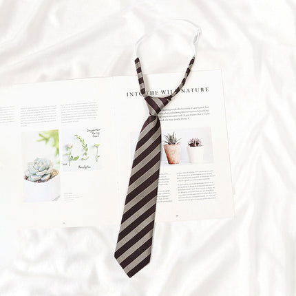 Japanese JK Academic Style Brown Retro Tie Female Lazy Wine-Free Red Shirt Accessories All-Match Black Stripe