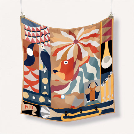 53cm Korean style Cartoon All-match decorative twill printed Women's Small square scarf scarf small scarf decorative painting
