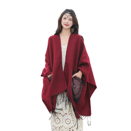 Xinjiang Xizang Travel Photo Split Pocket Ethnic Scarf Women's Dual-use Warm Outer Cape Cape Shawl