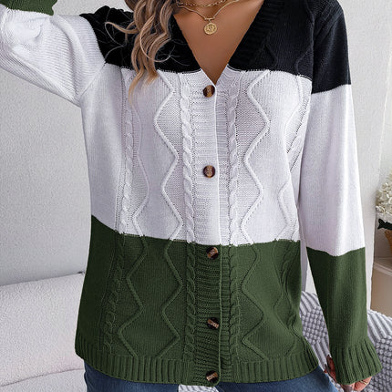 Big Sale Real Shot Autumn and Winter Casual Contrasting Color Button Long-Sleeved Sweater Cardigan Jacket Independent Station Cross-Border Women's Clothing