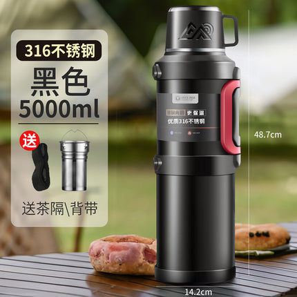 316 stainless steel outdoor thermos cup large capacity thermos pot with handle travel pot car sports double-layer water bottle
