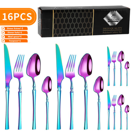 Cross-border Amazon stainless steel tableware suit 16/24 piece set small waisted western steak knife, fork and spoon suit
