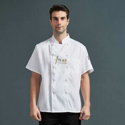 Chef Work Clothes Long-Sleeved Autumn and Winter Suit Men's Hotel Kitchen Clothes Large Size Catering Canteen Chef Clothes Short-Sleeved