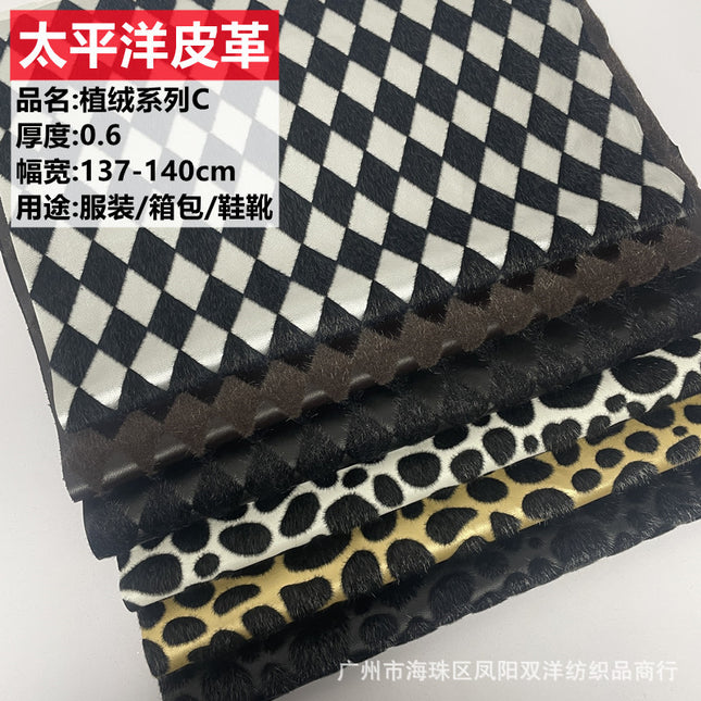 Wholesale PU flocking garment leather leopard print banma print rhombus grid stripe men's and women's children's clothing luggage packaging fabric