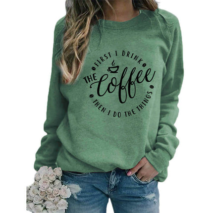 Foreign trade supply coffee coffee printed round neck jacket sweater European size ladies coat long sleeve cross-border autumn and winter