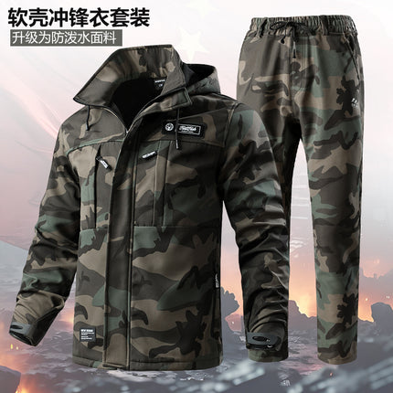 Autumn and Winter Velvet Waterproof Jacket Outdoor Mountaineering Suit Men's Windproof Thickeneded Cold-Resistant Wear-Resistant Warm Workwear