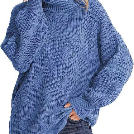 Cross-Border Amazon European and American 2024 Autumn and Winter Turtleneck Cable Knit Sweater Women's Pullover Long-Sleeved Cross-Border Sweater