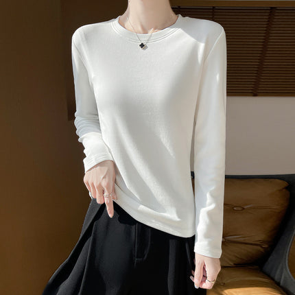 Autumn and Winter New Velvet Bottoming Knitwear for Women, Warm Cotton, Classy Quality Round Neck, Simple and Versatile Inner Long-Sleeved Knitwear