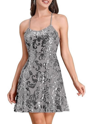 Cross-Border Women's Glitter Sequin Loose Mini Cocktail Party Dress with Straps (5 Colors) Sequin Dress