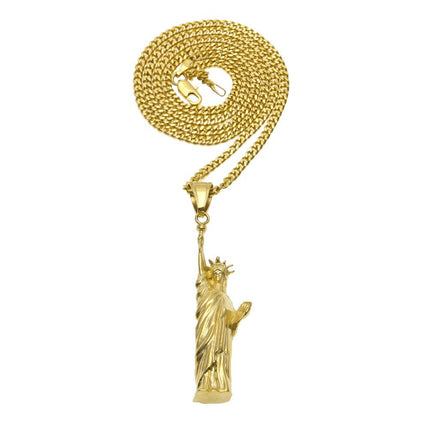 European and American Hip-Hop Stainless Steel Pendant Necklace Punk Rock Style Real Gold Electroplating Simple Versatile Pendant Necklace Wholesale