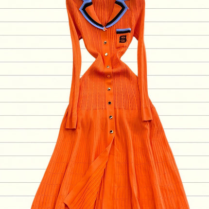 Cross-Border European and American Pure and Sexy Knitted Dress, Long-Sleeved, Autumn and Winter New Style, Slim Fit, Slit Embroidered Long Dress
