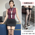 Yangmei purple [top + skirt + badge + t pants] includes black stockings / One Size