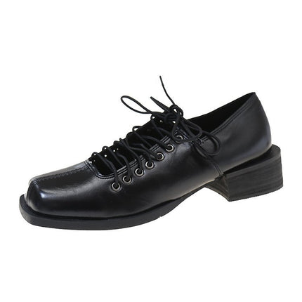 French Square Toe Mary Jane Small Leather Shoes for Women 2025 Spring Niche Large Size High Heels Retro Thick Heel Ballet Shoes
