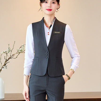 Business Wear Tooling Vest Women's Spring and Autumn New Temperament Hotel Manager Front Desk Reception Overalls with Vest