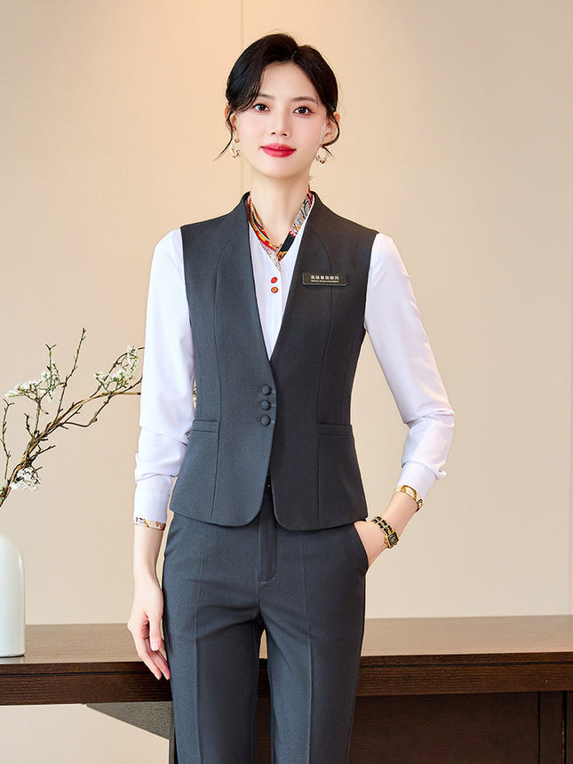 Business Wear Tooling Vest Women's Spring and Autumn New Temperament Hotel Manager Front Desk Reception Overalls with Vest