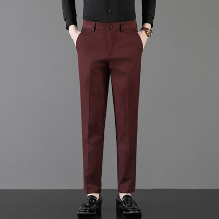 2025 Light Luxury Spring Men's Casual Small Trousers Stretch Business Straight Men's Cropped Pants