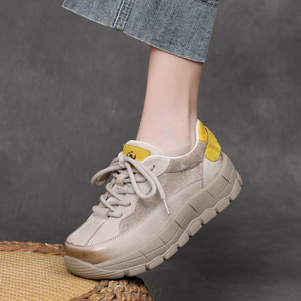 Jishu 25 Autumn New Style Genuine Leather Comfortable Thick-Soled Lightweight Casual Shoes Women's First-Layer Cowhide Lace-Up Mid-Heel Handmade Shoes