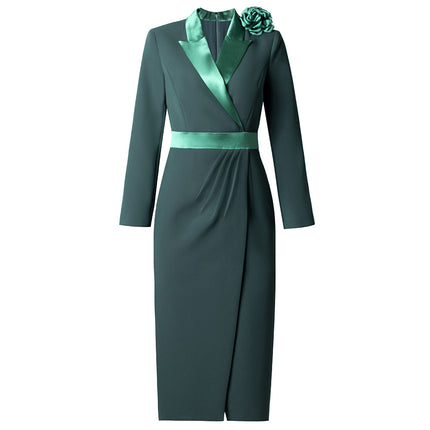 Zhili Red Three-Dimensional Floral Waist-Cinching Slimming Suit Dress, Office Style Mature Look, Bodycon Dress, 2026 Spring New Model