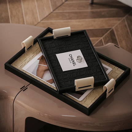 Light luxury jewelry hallway storage plate mid-ancient high-grade black leather aromatherapy tray French jewelry decoration sample