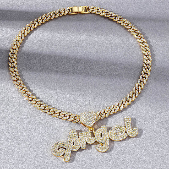 Foreign trade Europe and the United States new full diamond letters ANGEL ANGEL pendant grass font name hip-hop necklace jewelry
