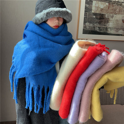 Solid Color Thickened and Extended Scarf for Women, 2026 Autumn and Winter New Korean Style, Versatile Winter Shawl for Students, Pink