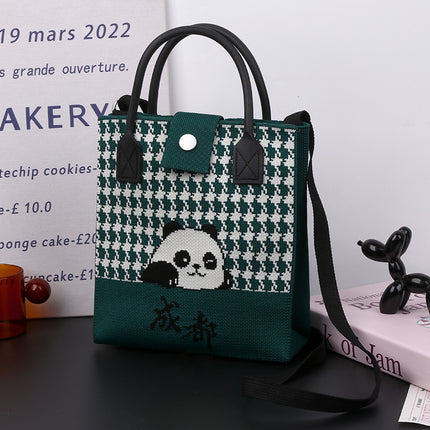 Cute Panda National Style Trendy Tote Bag Crossbody Large Handbag All-match Daily Casual Soft Rubber Handle