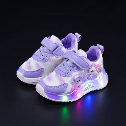 Girls 2025 New Cartoon New Casual Soft-soled Children's sneaker Velcro LED Shoes