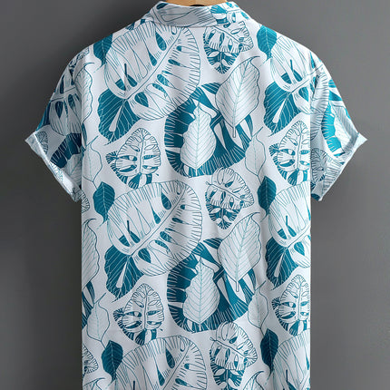 Men's Short-sleeved Shirt Men's Blue and White Turtle Bamboo Hawaiian Vacation Men's Shirt Summer 2025 New Cross-border