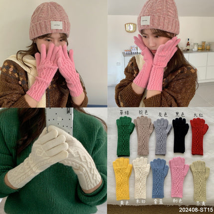 Korean-style Arctic Fleece Braid Solid Color Finger Warm Thickened Student Couple Riding Gloves Winter Cold Protection