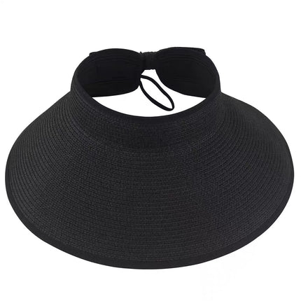 Summer Foldable Empty Top Straw Hat Women's Outdoor Portable Bow Big Cornice Sun Hat Fashion Cross Border Hat