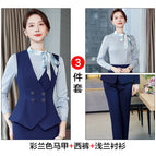 Colorful blue waistcoat trousers light blue shirt / S