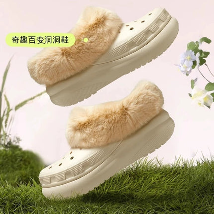 Wholesale hole shoes winter liner fur cover fleece-lined heel belt warm plush men and women detachable shoe cover shoelaces