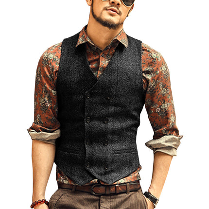 Multi-Color Foreign Trade European and American Cross-Border Hot-Selling Products 2026 New Model Men's Casual Vest Solid Color Herringbone Vest