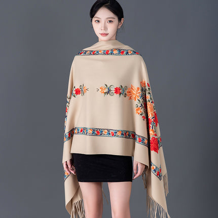 Autumn and Winter Nepal Vase Embroidered New Style Cashmere Scarf Women's Ethnic Style Embroidered Tassel Large Shawl