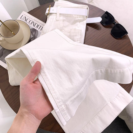 White Stretch Wide-Leg Jeans for Women 2025 Autumn New Petite Loose Slimming Drapey Flared Floor-Length Pants