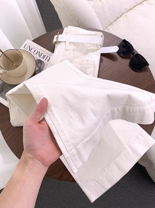 White Stretch Wide-Leg Jeans for Women 2025 Autumn New Petite Loose Slimming Drapey Flared Floor-Length Pants