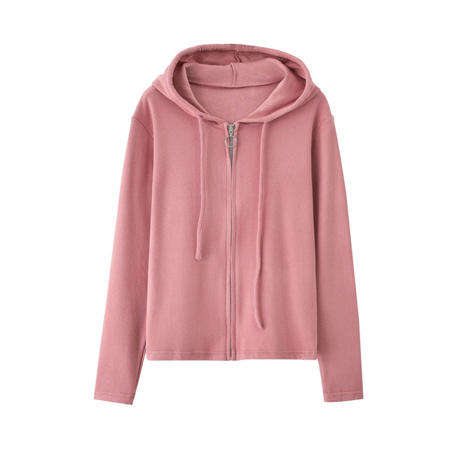 Women's Knitted Hoodie Acetate Wool Warm Jacket Casual Sports Zipper Cardigan Autumn Sweatshirt Versatile Long Sleeve