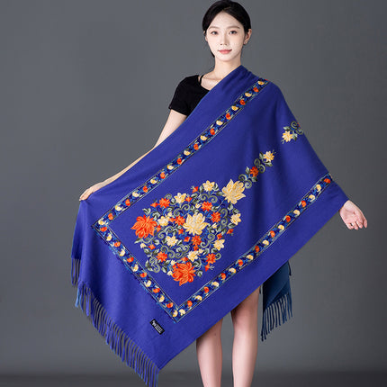 Autumn and Winter Nepal Vase Embroidered New Style Cashmere Scarf Women's Ethnic Style Embroidered Tassel Large Shawl